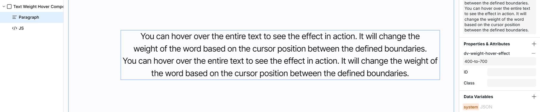 text weight hover effect attributes